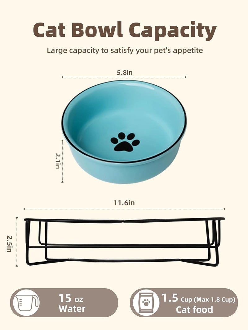 GDCZ Ceramics Raised Cat Bowls with Heighten Metal Stand,15 Ounces Turquoise - Image 2